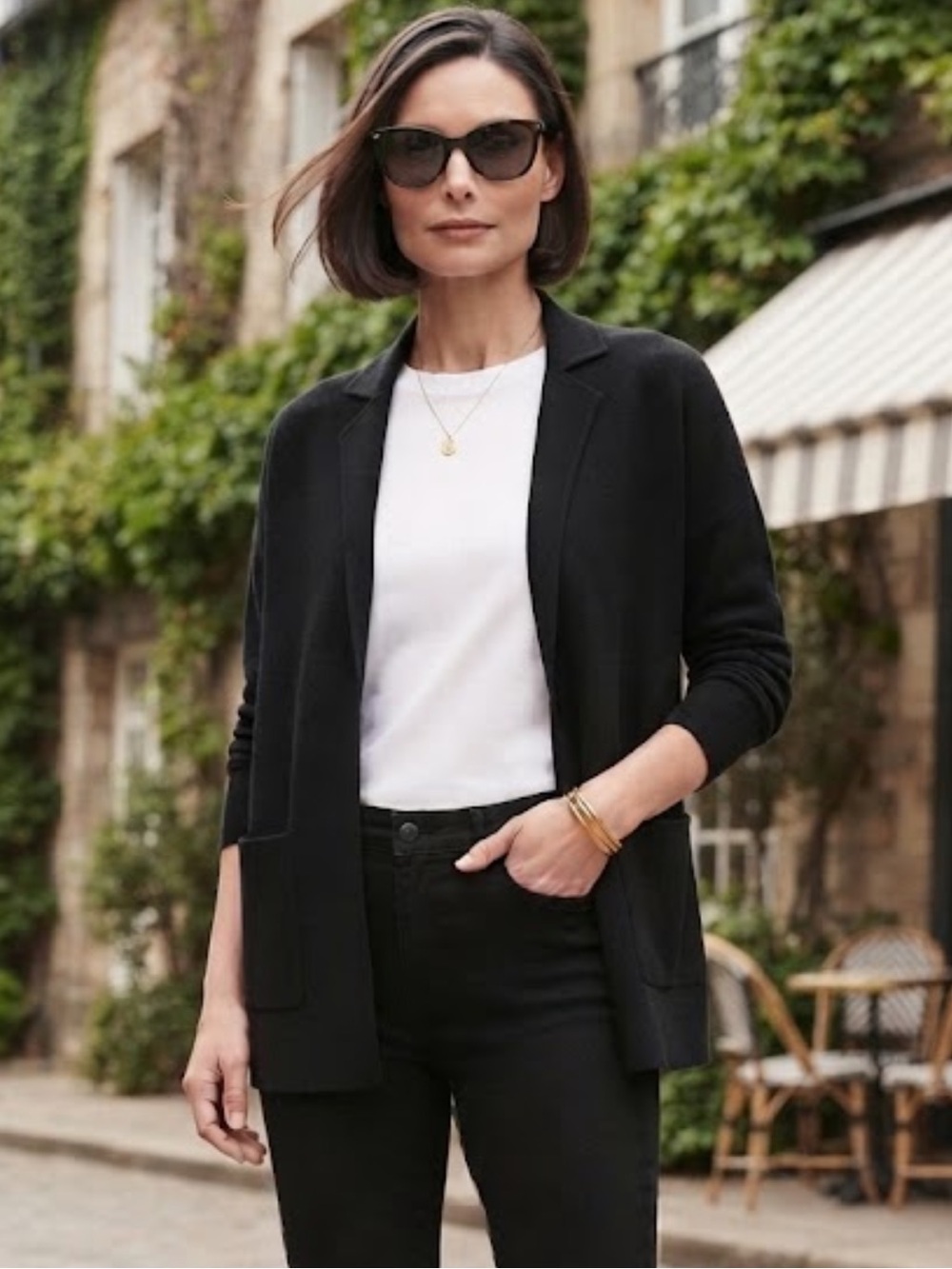 Chaps Black Open Heavy Sweater Blazer with Front Pockets